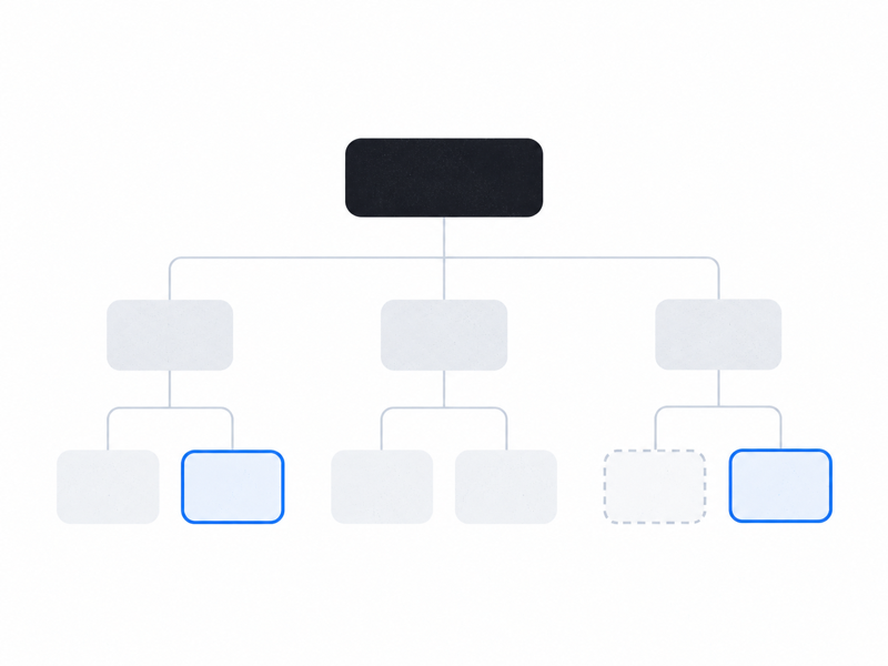 A structured arrangement of pages with blue markers represents a site audit.
