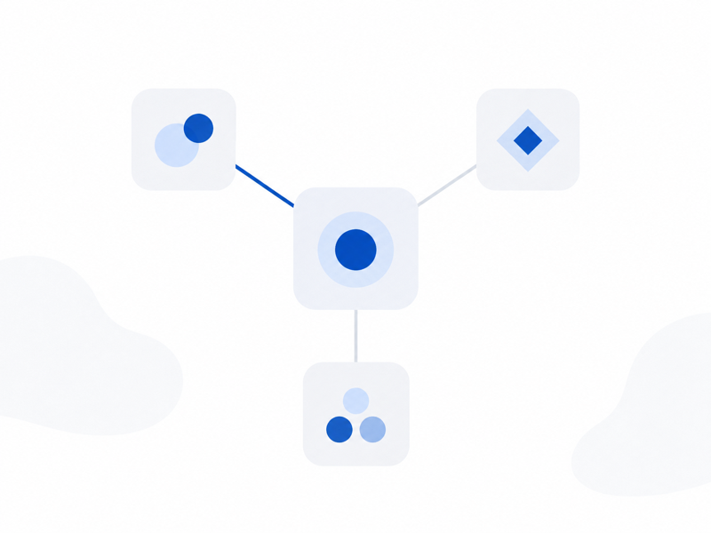 Separate blue and gray forms join through a central connection.