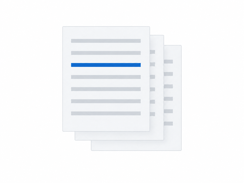 Stacked draft pages with one blue highlighted line show content taking shape.